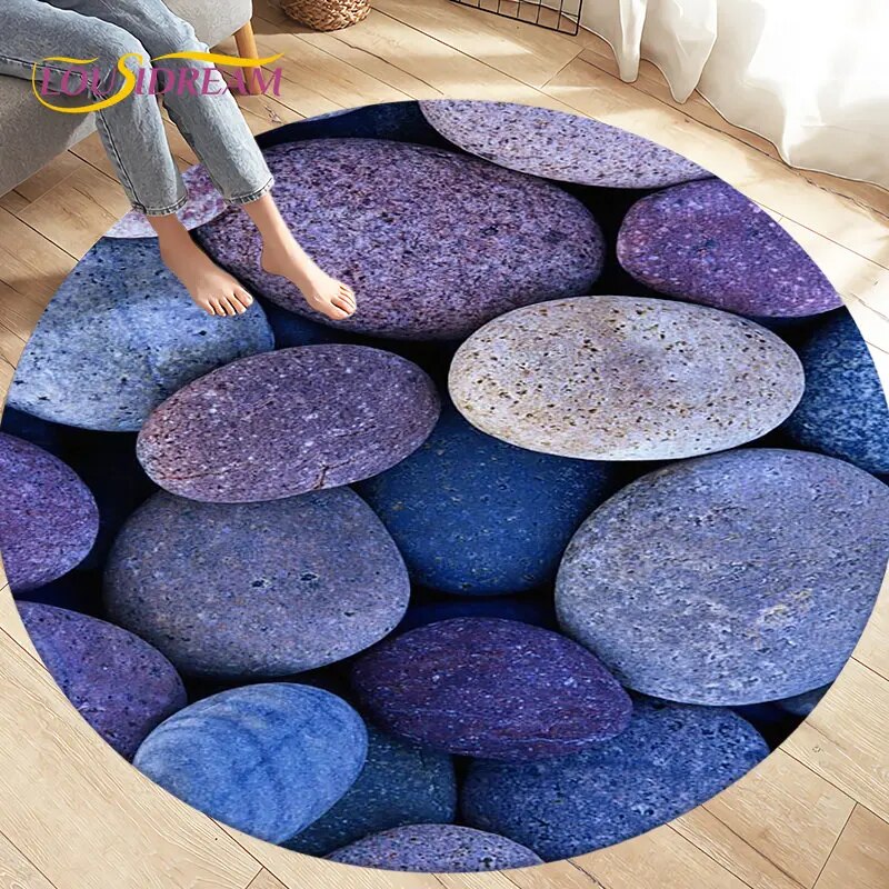 Cobblestone Beach Sand Ocean View Area Rug Round Carpet Rug for Living
