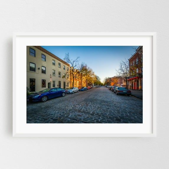 Cobblestone Bond Street - Baltimore Maryland Photography White Framed Wall Art Print 12 x 18 inches