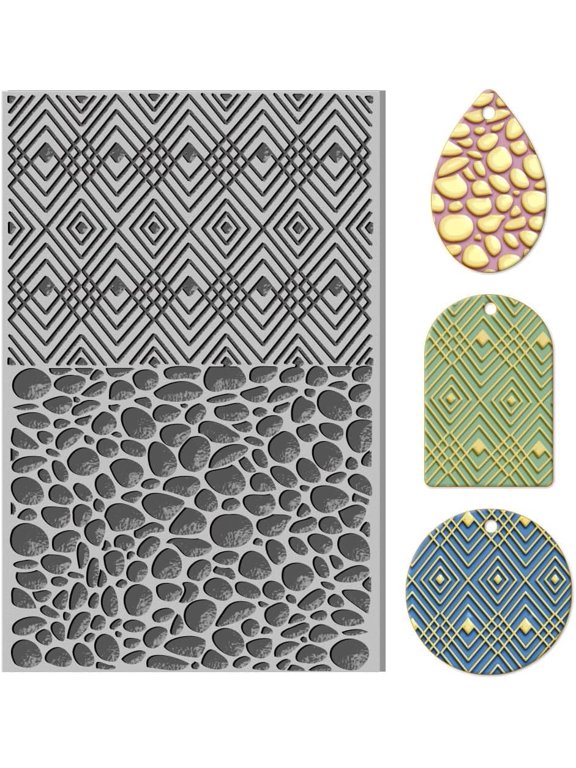 Cobblestone Clay Texture Mat Stone Wall and Plaid Pattern Clay Modeling Pattern Pad Texture Sheets for Polymer Clay Making Earrings Jewelry 4x2.6inch