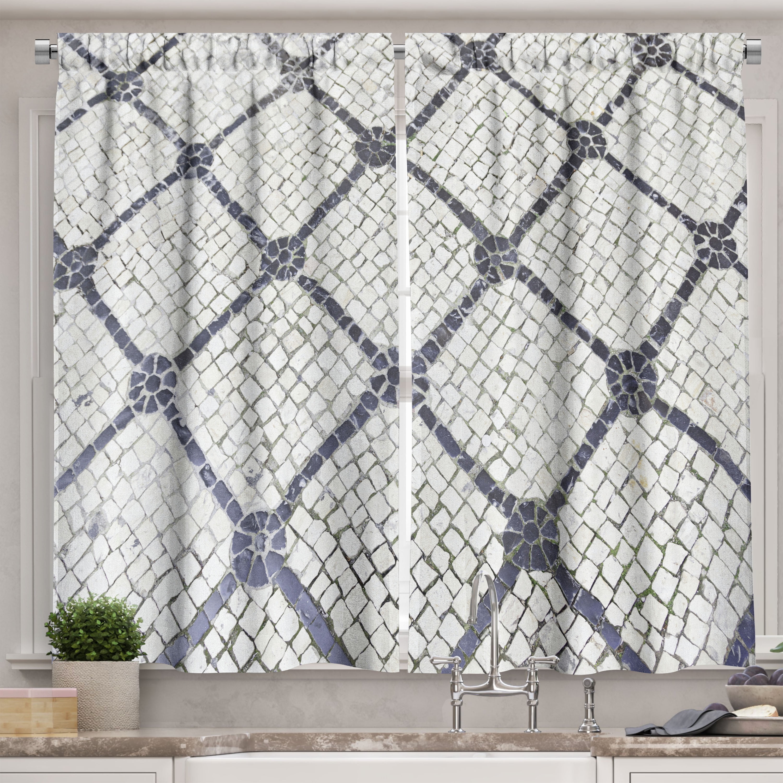 Cobblestone Curtains 2 Panels Set, Urban City Traditional Blurred