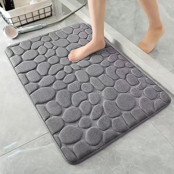 Cobblestone Embossed Bathroom Bath Mat, Non-Slip Mat with Pebble Pattern, Memory Foam Bath Mat, Microfiber Quick Dry Stone Bathtub Inside Shower Mat (Gray, 40 * 60cm/15.34 * 23.6in)