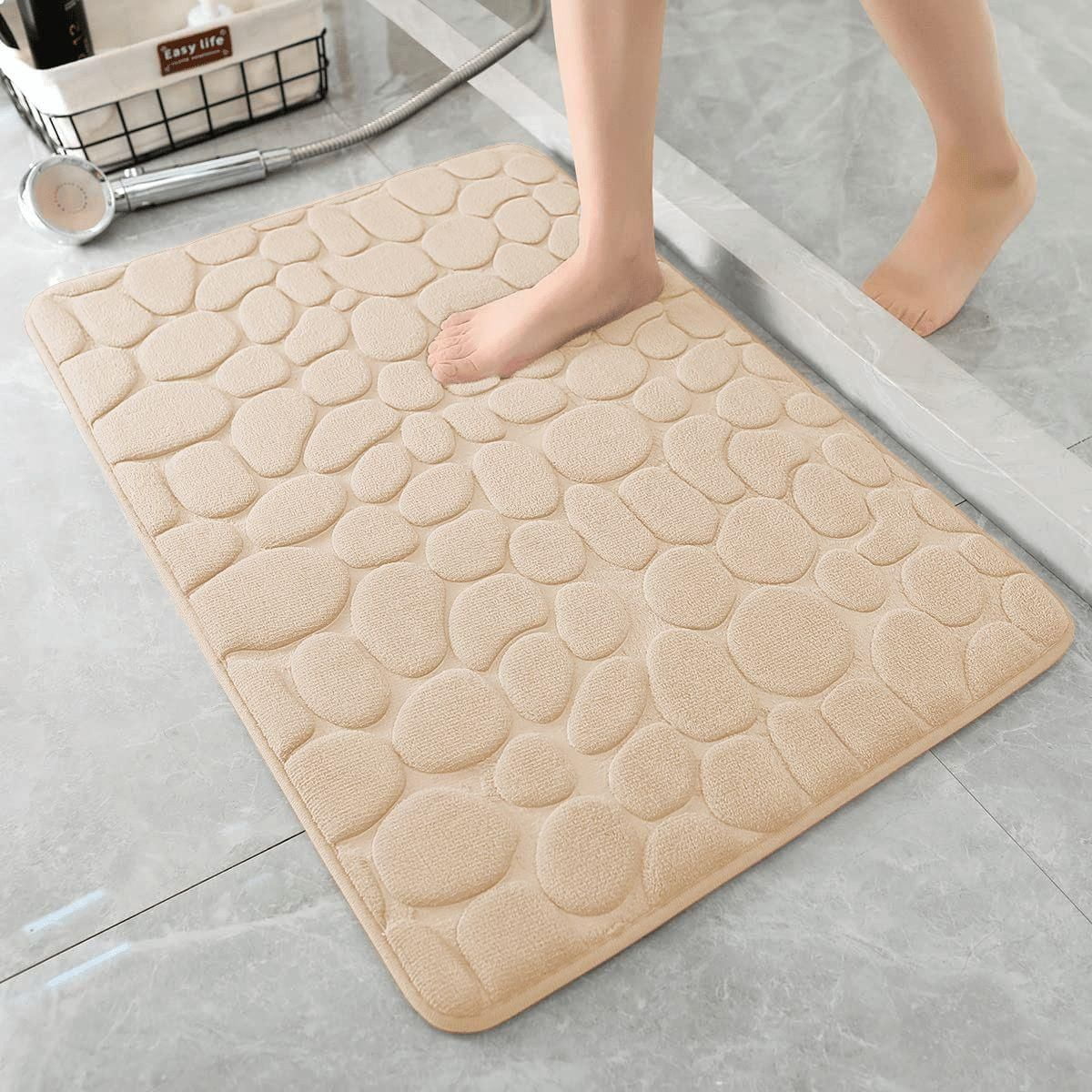 Cobblestone Embossed Bathroom Rug Set Non-Slip Microfiber Absorbent Mat