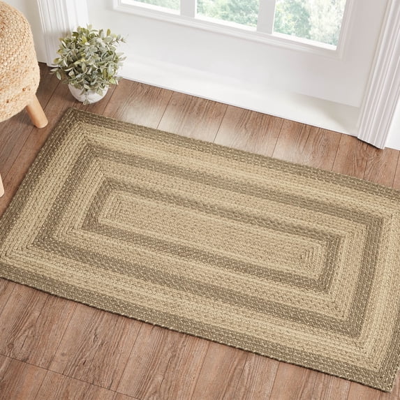 VHC Brands Cobblestone Rug with PVC Pad, Jute Blend, Rectangle, Tan Grey White, 27x48 inches