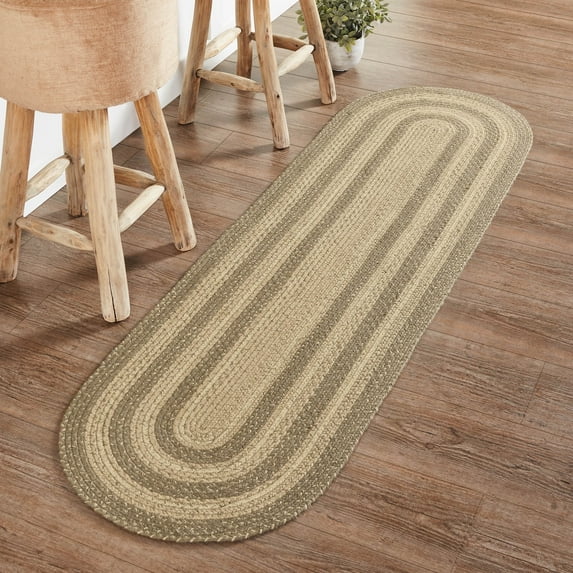 VHC Brands Cobblestone Rug Hall Runner with PVC Pad, Jute Blend, Oval, Tan Grey White, 22x72 inches