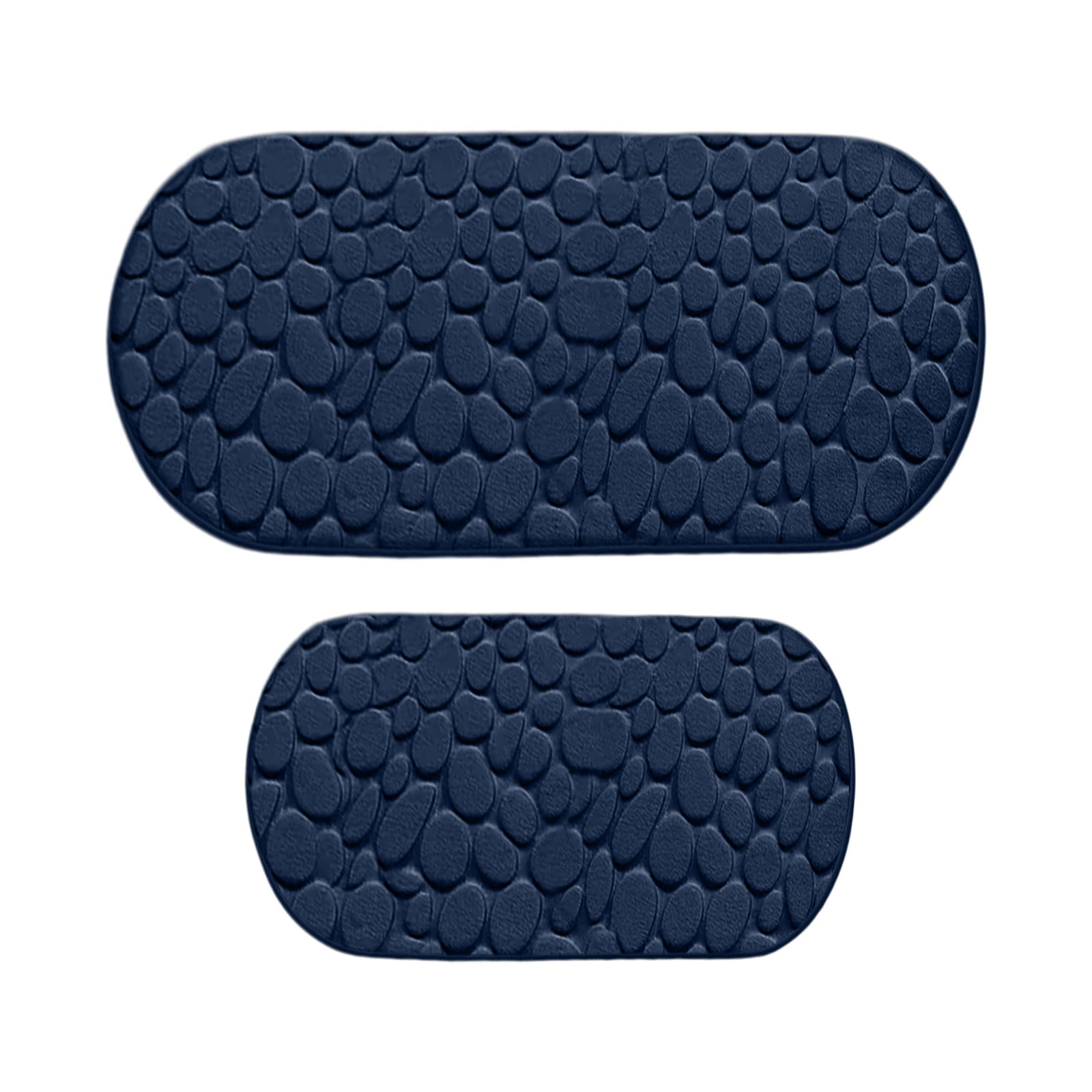 Cobblestone Pattern Rugs Set 2 Piece, Memory Foam Water Absorbent Bath Mats, for Bathroom, Sink, Toilet and Floor (15.7x23.6in+15.7x47.2in, Blue)