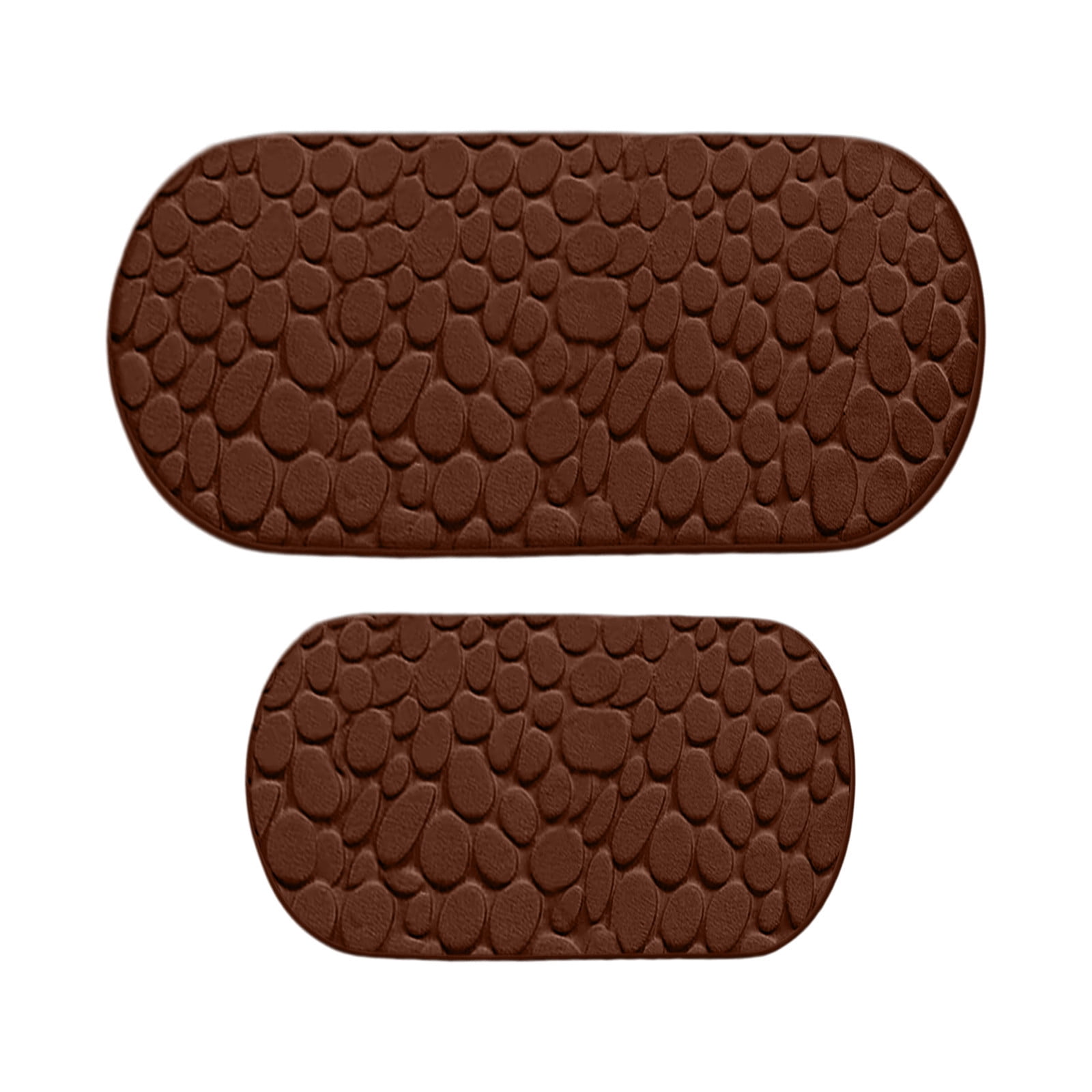 Cobblestone Pattern Rugs Set 2 Piece, Memory Foam Water Absorbent Bath Mats, for Bathroom, Sink, Toilet and Floor (15.7x23.6in+15.7x47.2in, Brown)