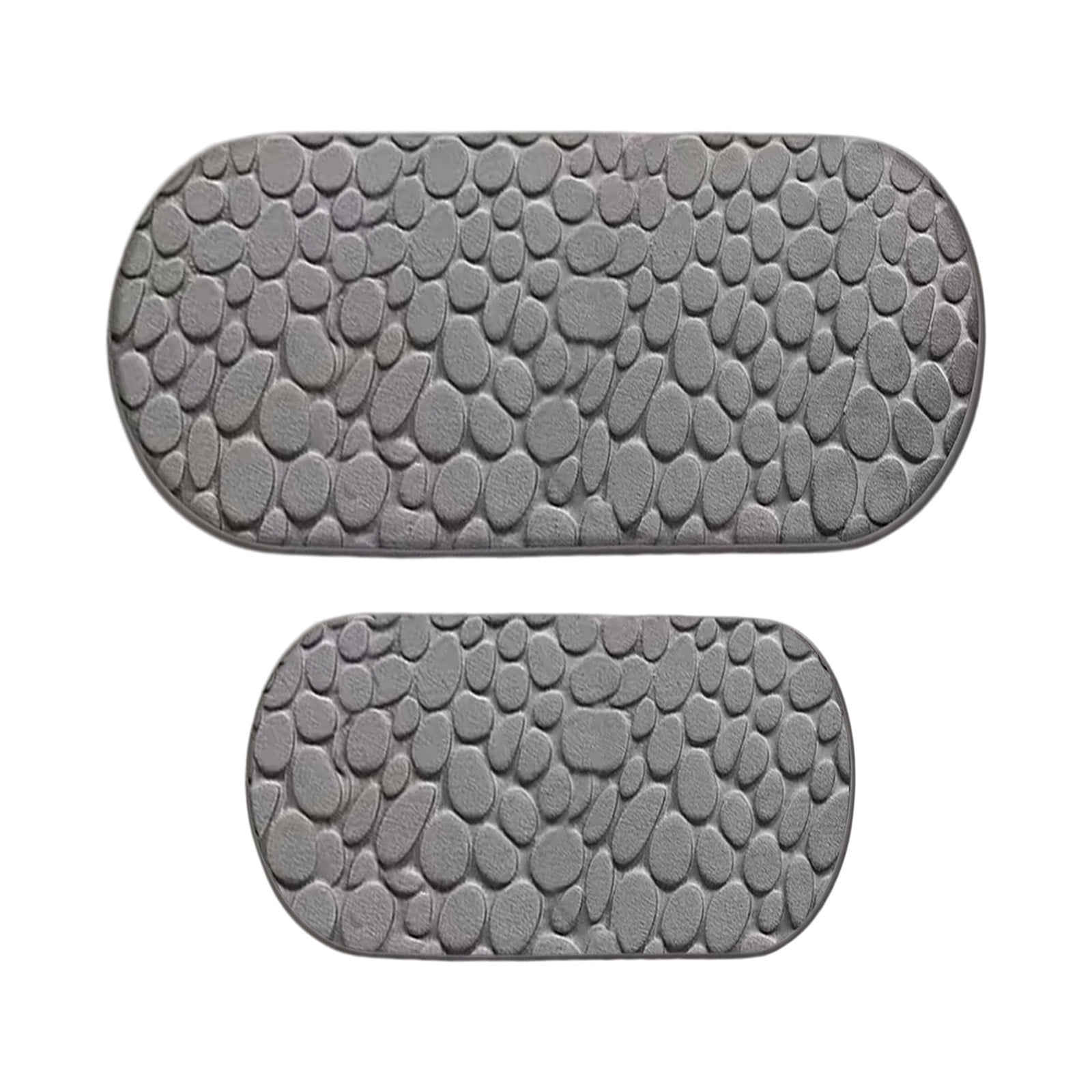 Cobblestone Pattern Rugs Set 2 Piece, Memory Foam Water Absorbent Bath Mats, for Bathroom, Sink, Toilet and Floor (15.7x23.6in+15.7x47.2in, Gray)