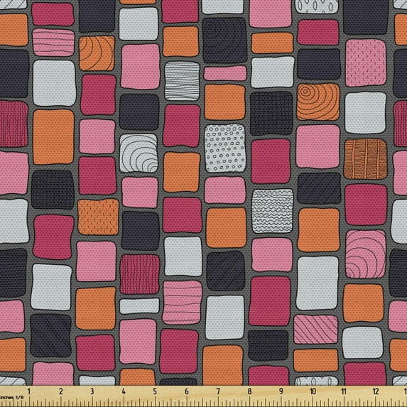 Ambesonne Cobblestone Fabric by the Yard Upholstery, Patchwork Bricks, 3 Yards, Multicolor