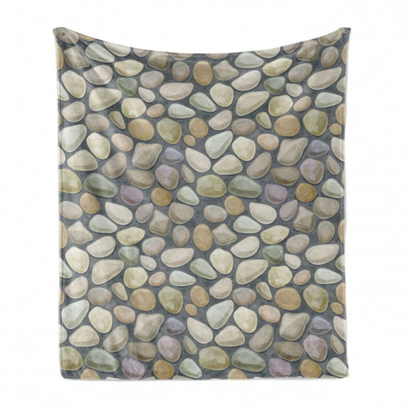 Cobblestone Soft Flannel Fleece Throw Blanket, Pebble Stonewall Graphic Illustration Soft Pastel Color Wet Looking Rubbles, Cozy Plush for Indoor and Outdoor Use, 50" x 70", Multicolor, by Ambesonne