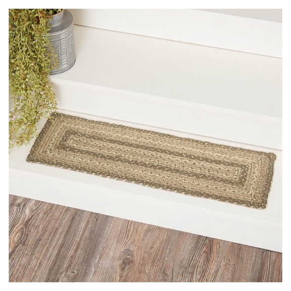 Cobblestone Stair Tread, Jute Blend, Rect, Tan Grey White, 8.5 x 27 inches Rectangle