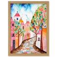 thumbnail image 1 of Cobblestone Street In Spring Folk Art Artwork Framed Wall Art Print A4, 1 of 4