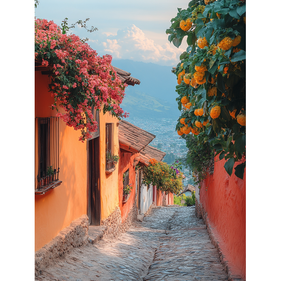 Cobblestone Street View Canvas Wall Art/PaintingSuitable for Living Room Dining Room and Hotel Decoration.