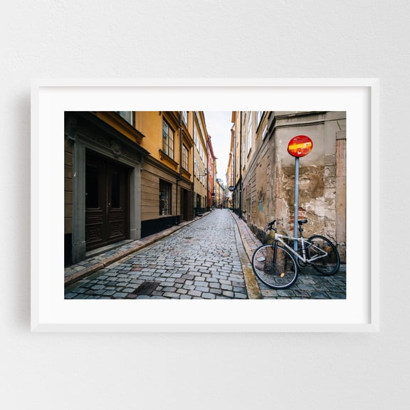 Cobblestone in Galma Stan - Stockholm Sweden Photography White Framed Wall Art Print 24 x 36 inches