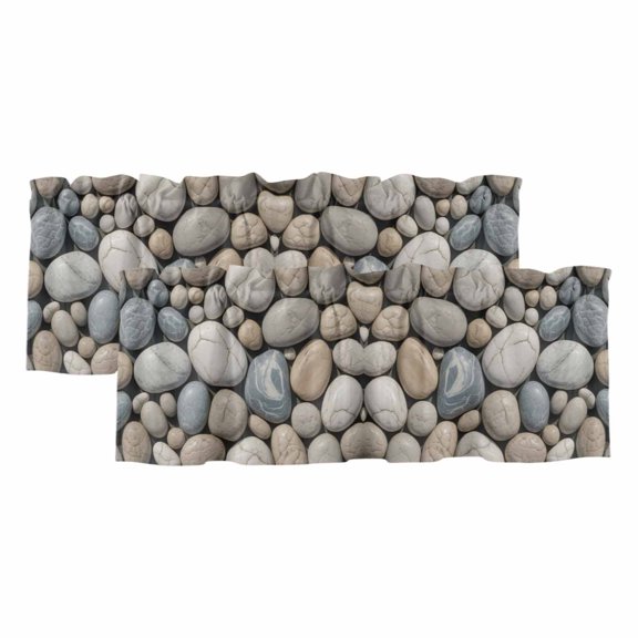 Cobblestones 2 Panels Kitchen Valance, Stone Textures Abstract Art Realistic Style Curtains Valances for Small Windows Rod Pocket Window Treatments for Living Room Bedroom 42" W x 12" L