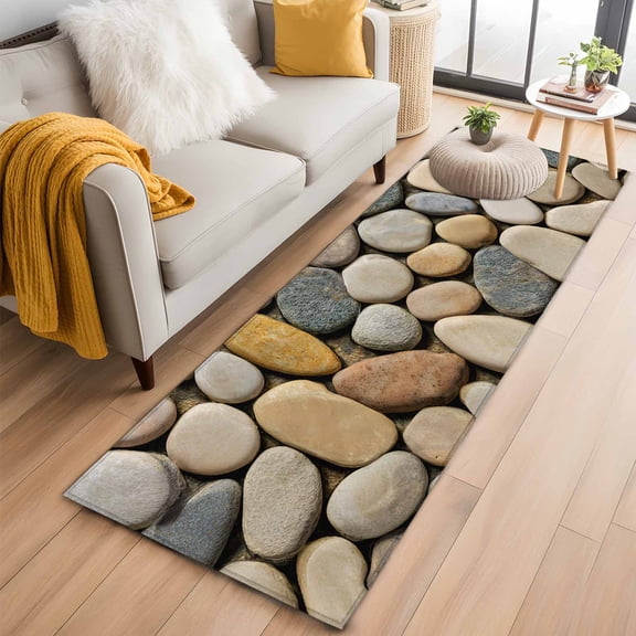 Cobblestones 2'x6' Runner Rugs for Hallway Kitchen Bedside Non Slip Washable, Gravel Rock Natural Stones Pattern Art Entryway Rug Runners with Rubber Backing, Long Carpet Runner for Laundry Room