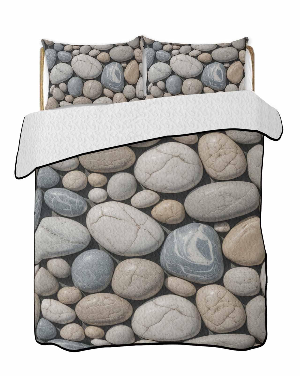 Cobblestones 3 Pieces Quilt Set, 1 Quilt with 2 Shams, Stone Textures ...