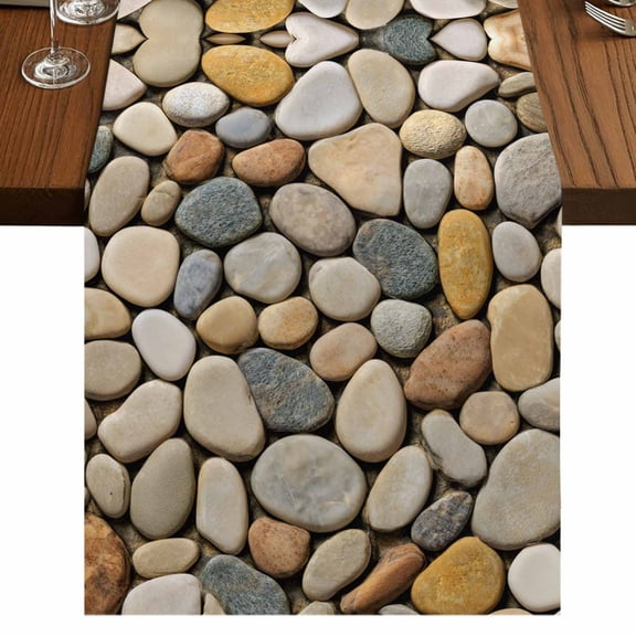 Cobblestones 36 Inch Table Runner, Gravel Rock Natural Stones Pattern Art Farmhouse Dresser Scarf Cotton & Linen Tablerunner for Dining/Kitchen Island/Holiday Party Décor Small 13" x 36"