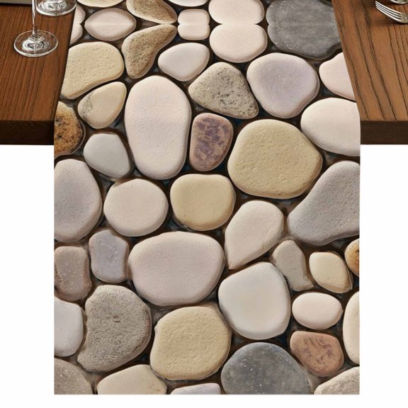 Cobblestones 36 Inch Table Runner, Natural Stones Gravel Rock Aesthetic Art Farmhouse Dresser Scarf Cotton & Linen Tablerunner for Dining/Kitchen Island/Holiday Party Décor Small 13" x 36"