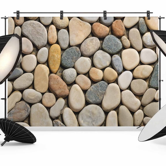 Cobblestones Backdrop for Photoshoot,Photography Photo Studio Background Wall Backdrop,Gravel Rock Natural Stones Pattern Art Back Drop Banner Panel for Portraits Wedding Party Live Streaming 7x5Ft