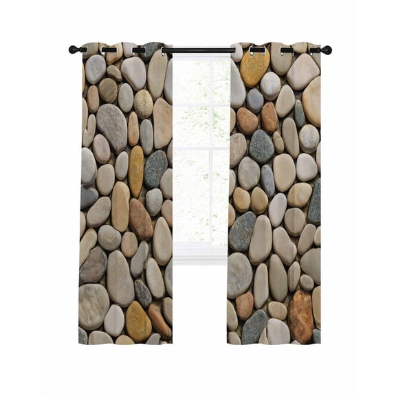 Cobblestones Blackout Curtains, Light Blocking Print Window Curtains, Gravel Rock Natural Stones Pattern Art Thermal Insulated Window Drapes for Living Room Kitchen Cafe 2 Panels, 84"W x 84"L