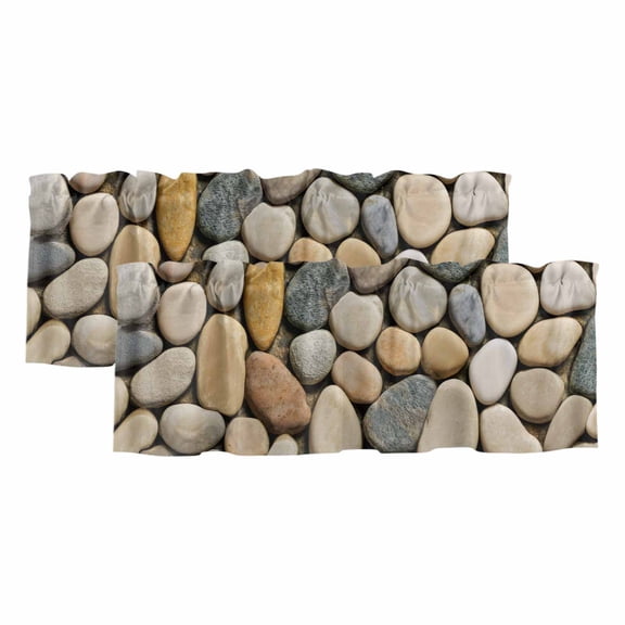 Cobblestones Curtain Valances for Windows, Kitchen Valance Window Treatments Panel 2 Pack, Gravel Rock Natural Stones Pattern Art Rod Pocket Short Curtains for Bathroom Bedroom 42 x 18 Inch