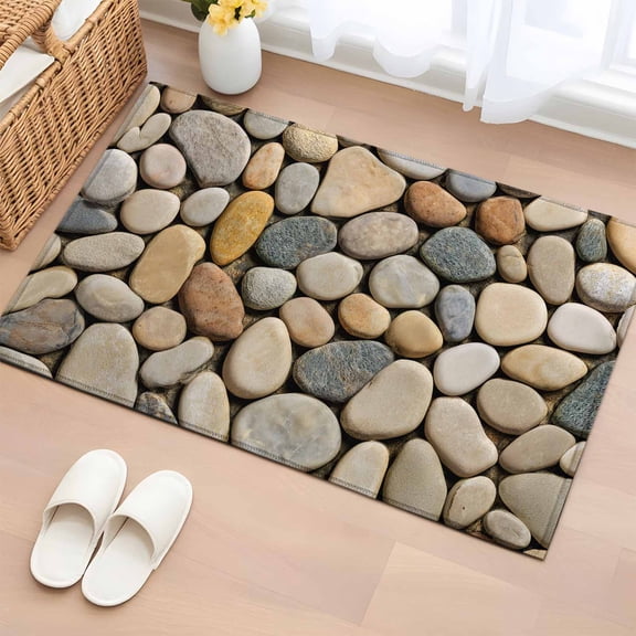 Cobblestones Entryway Rug 2'x3'&nbsp; Non Slip Front Door Mats, Gravel Rock Natural Stones Pattern Art Entrance Rugs Indoor Outdoor Carpet, Washable Floor Mats Small Area Rug for Bedroom Kitchen