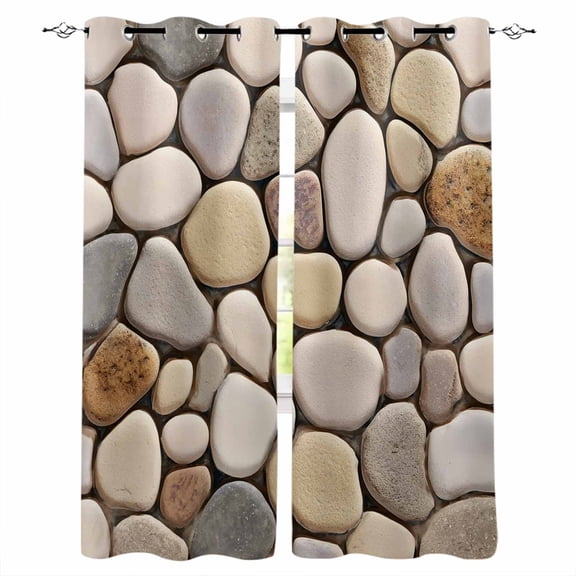 Cobblestones Kitchen Curtains Natural Stones Gravel Rock Aesthetic Art Cafe Short Curtains for Bathroom Blackout Window Curtain Small Window Treatment Drapes for Bedroom Living Room 27.5"x39"x2