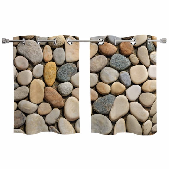 Cobblestones Kitchen Curtains Window Panels, Gravel Rock Natural Stones Pattern Art Insulated Window Treatment Curtain, Grommet Curtains for Bedroom/Living Room/Bathroom, 2 Piece 27.5"Wx39"L