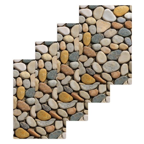 Cobblestones Kitchen Dish Towels for Drying Dishes Set of 4, Gravel Rock Natural Stones Pattern Art Waffle Weave Microfiber Hand Tea Bathroom Towels Quick Dry & Absorbent Towel 15.7x23.6
