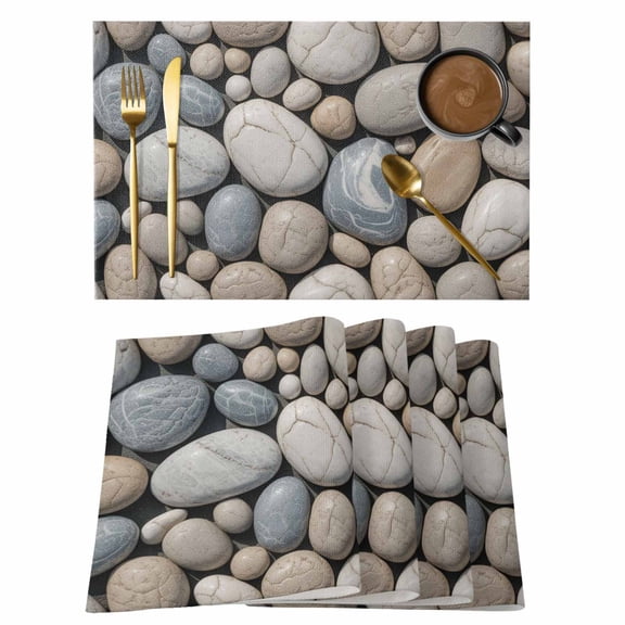 Cobblestones Placemats Set&nbsp;of 1 Stone Textures Abstract Art Realistic Style Heat Insulation Washable Place Mats, Rustic Non-Slip Table Mats for Dining Table Party Kitchen Decor,13x19 Inch