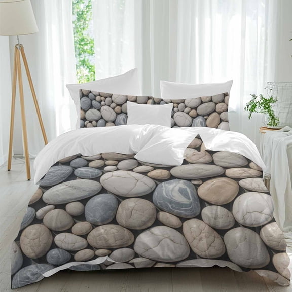 Cobblestones Queen Size Comforter Set, Stone Textures Abstract Art Realistic Style Bedding for All Seasons, 4 Pcs Bed Set, 1Quiltcover (90"x92") ,1Sheet(94"x116"), 2Pillowcases (30"x20")