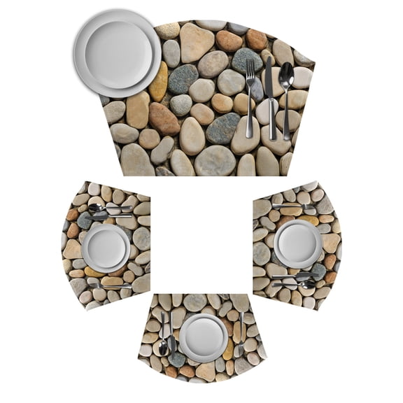 Cobblestones Round Table Placemats Set of 2 Wedge Placemats, Gravel Rock Natural Stones Pattern Art Place Mats for Dining Table Set Washable Mats Kitchen Decor for Indoor Outdoor Wipe Clean