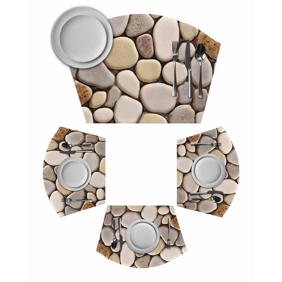 Cobblestones Round Table Placemats Set of 2 Wedge Placemats, Natural Stones Gravel Rock Aesthetic Art Place Mats for Dining Table Set Washable Mats Kitchen Decor for Indoor Outdoor Wipe Clean