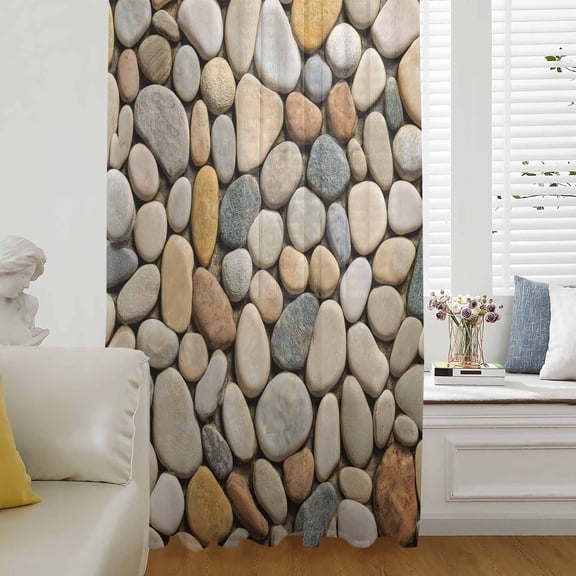 Cobblestones Semi Sheer Curtains Drapes for Living Room, Bedroom, French Doors Window 45 Inches Long, Gravel Rock Natural Stones Pattern Art Rod Pocket Chiffon Curtain Drapery Voile Draperies Panel