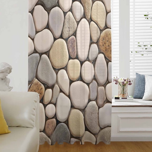 Cobblestones Semi Sheer Curtains Drapes for Living Room,Bedroom,French Doors Window 45 Inches Long,Natural Stones Gravel Rock Aesthetic Art Rod Pocket Chiffon Curtain Drapery Voile Draperies Panel