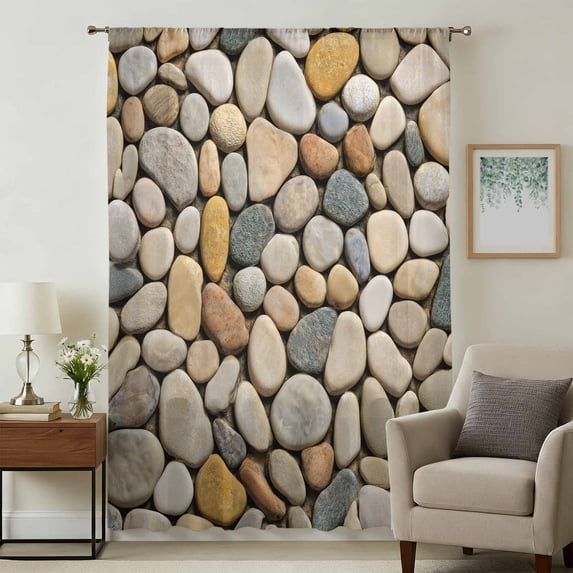 Cobblestones Sheer Curtains 108 Inches Extra Long, Gravel Rock Natural ...