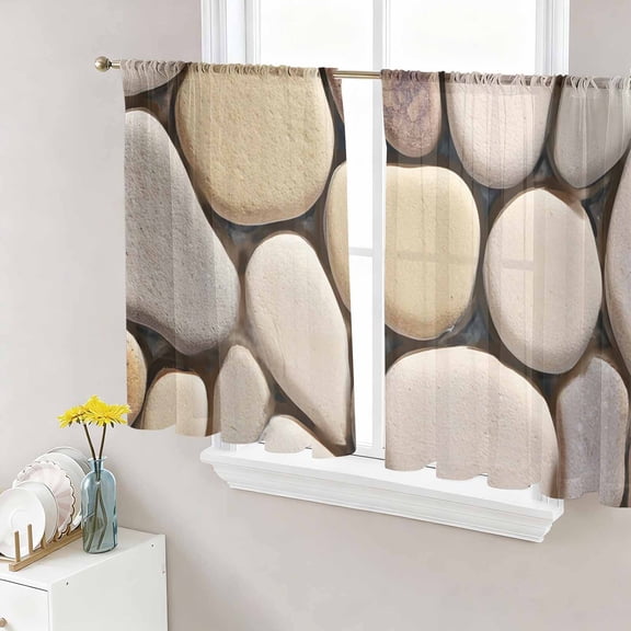 Cobblestones Sheer Curtains 45 Inch Length 2 Panels Set Window Treatments, Natural Stones Gravel Rock Aesthetic Art Rod Pocket Semi Curtains for Living Room/Bedroom/Kitchen Décor, 104"W x 45"L