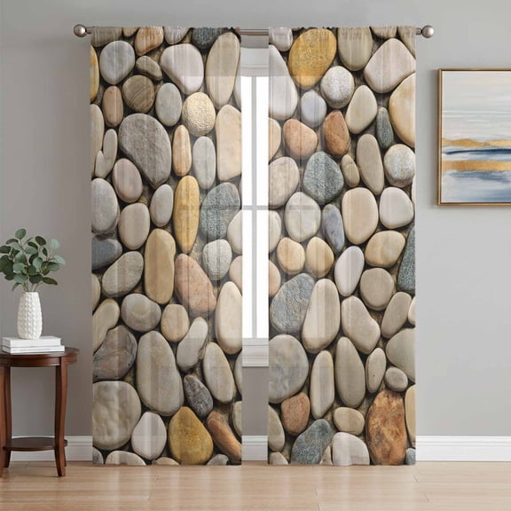 Cobblestones Sheer Curtains 72 Inch Length 2 Panels Set, Gravel Rock Natural Stones Pattern Art Voile Window Treatment Rod Pocket Curtains Sheers Drapes for Bedroom/Living Room/Kitchen 52"x72"x2
