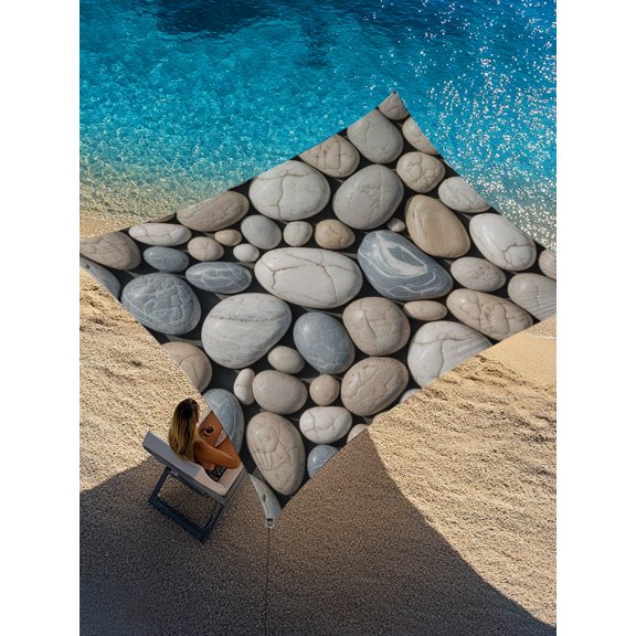 Cobblestones Sun Shade Sail 6.5' x 10', Stone Textures Abstract Art Realistic Style Rectangle Outdoor Sunshade Canopy, Waterproof UV Block Patio Covers for Garden Yard Beach