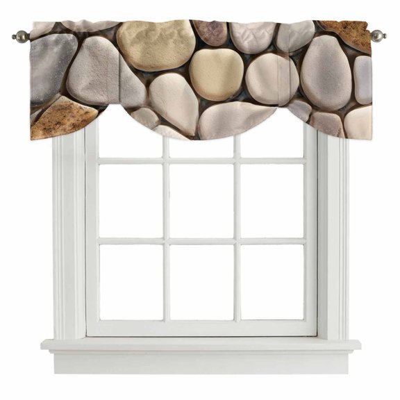 Cobblestones Tie Up Valance Curtains for Windows, Kitchen Curtains Window Treatments, Natural Stones Gravel Rock Aesthetic Art Short Window Shades Valances for Bedroom Bathroom Cafe 42"x12"