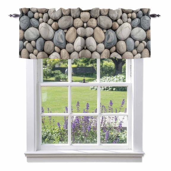 Cobblestones Valances for Windows Stone Textures Abstract Art Realistic Style Rod Pocket Cafe Window Treatments Valance Curtains for Kitchen Bathroom Laundry Basement Windows 42"x12"