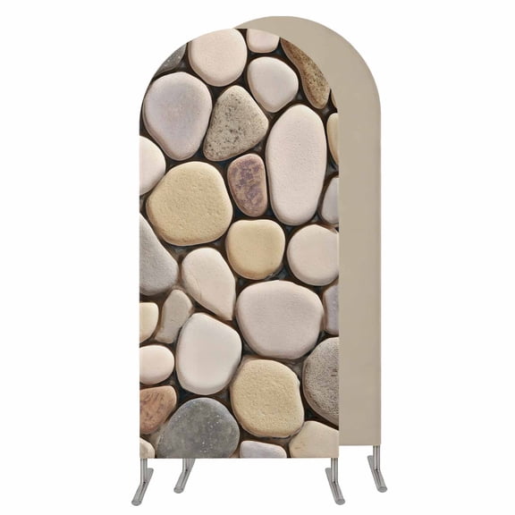 Cobblestones Wedding Arch Cover,Stretchy Spandex Arch Backdrop Stand Covers 4 FT,Natural Stones Gravel Rock Aesthetic Art Round Top Arched Backdrop Cover for Birthday Party Ceremony Baby Shower Event