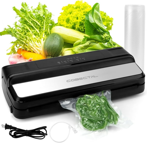 Cobectal Vacuum Sealer Machine, Metal Food Sealing System for Dry and Moist Food, Black