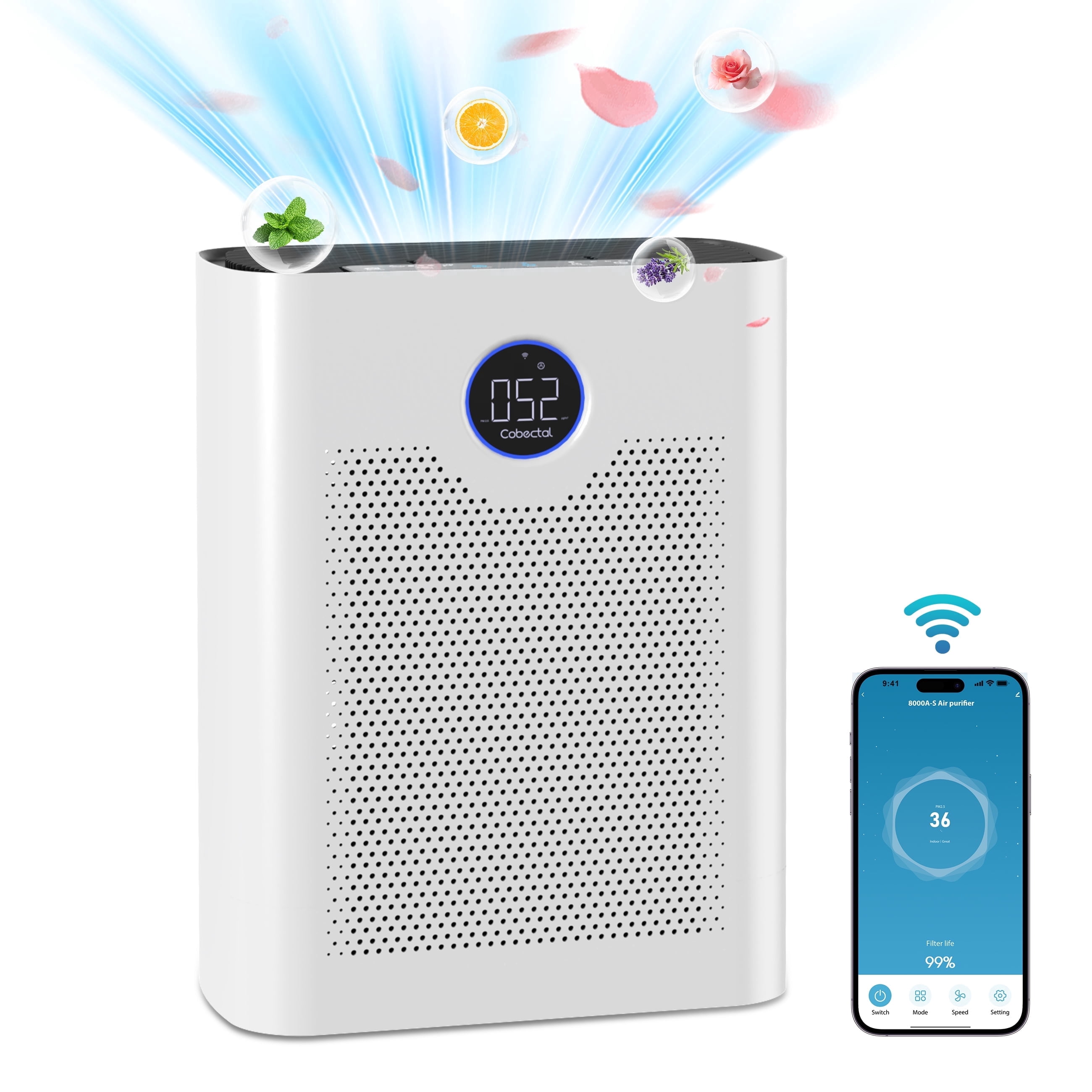 Cobectal ZQA-8000A Air Purifiers for Home,H14 Large Air Purifier Suitable for Pet,White