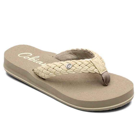 COBIAN Adult Female Braided Bounce Flip Flop Sandals, Color: Cream, Size: 11