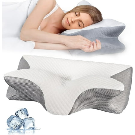 Cobio Contour Relief Pillow, 2024 Best Memory Foam Neck Pillow, Pillow for Neck Pain Relief, Neck Support Pillows for Sleeping, Sleep Enhancing Cervical Support Comfort Goose Down Pillow (Grey)