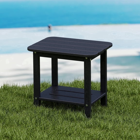 Cobiod 14 x 18.4 Inch Double Tier All Weather Patio End Table HDPE Outdoor End Table for Porch Lawn Poolside Fire Pit Durable Fits Adirondack Chairs,Black