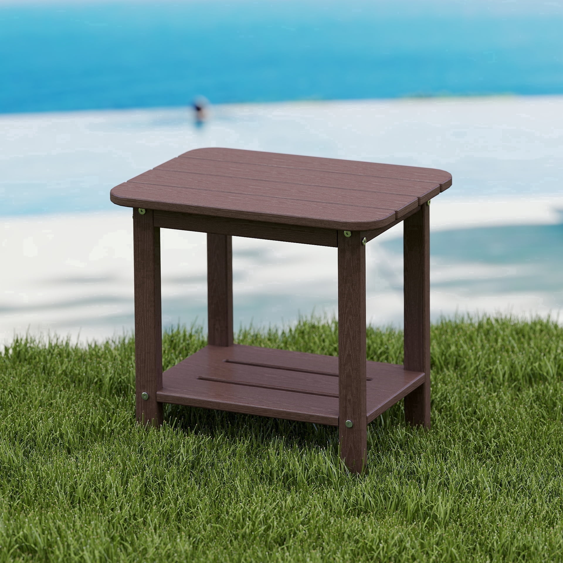 Cobiod 14 x 18.4 Inch Double Tier All Weather Patio End Table HDPE Outdoor End Table for Porch Lawn Poolside Fire Pit Durable Fits Adirondack Chairs,coffee