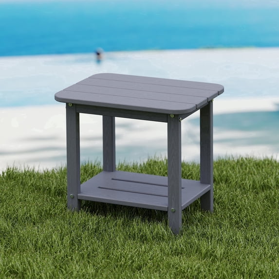 Cobiod 14 x 18.4 Inch Double Tier All Weather Patio End Table HDPE Outdoor End Table for Porch Lawn Poolside Fire Pit Durable Fits Adirondack Chairs,grey