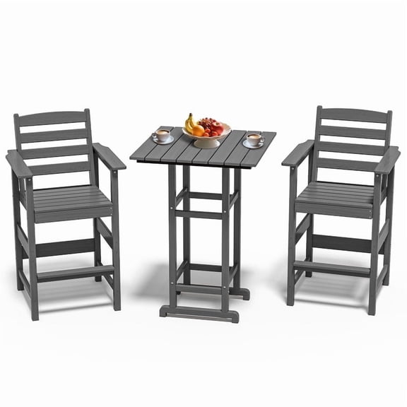 Cobiod Adirondack Bar Set, 3-Piece Outdoor Patio Furniture Set with 2 Bar Height Chairs and Table, HDPE All-Weather Bistro Set for Balcony,Black